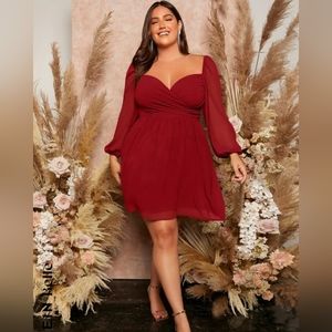 SHEIN Bell Plus Lanter Sleeve Overlap Collar Dress